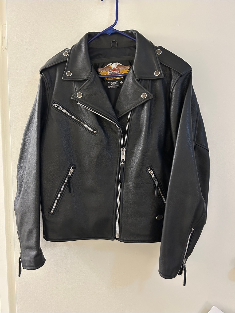 Women’s Harley-Davidson Black Leather L  Moto Jacket with Silver Hardware
